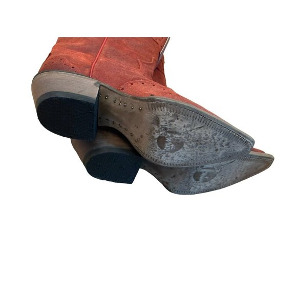 Justin Boots Vintage Red Suede Leather Cowboy Boots 6.5 B Womens Western NWT - Picture 9 of 10